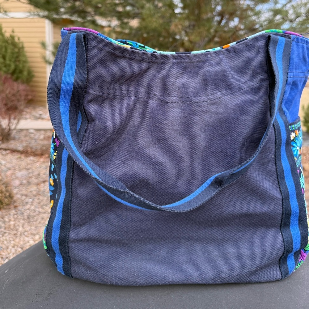 Vera Bradley shoulder tote bag Midnight Blues large floral colorblock canvas VTG